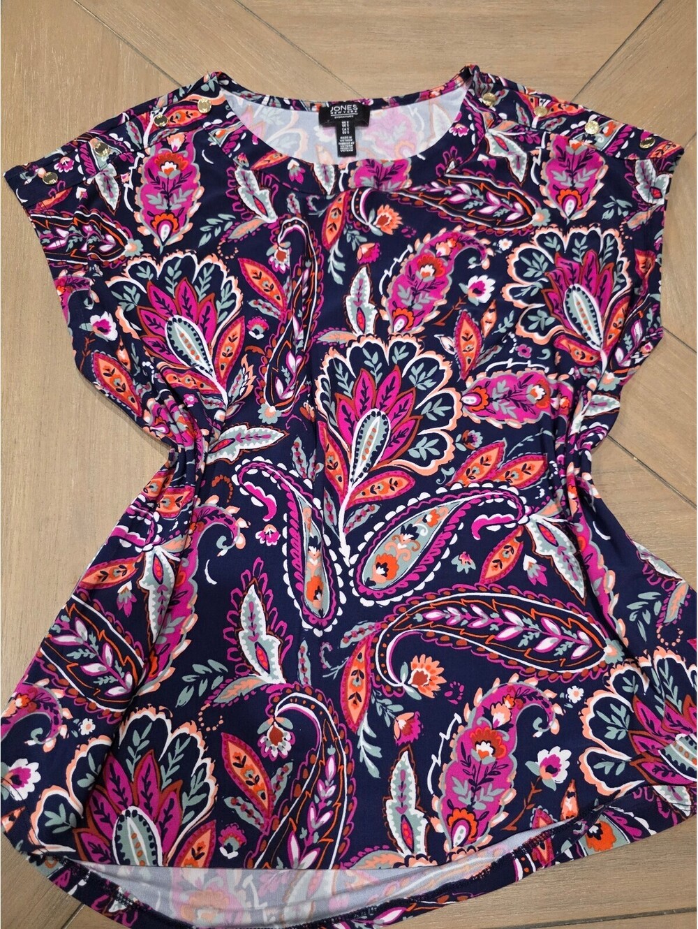 Jones New York Signature Floral Print Short Sleeve Blouse Size S